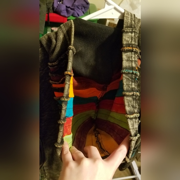 ⚠️DONATING 11/24⚠️Boho Nepalese Handmade Ripped Dyed Hooded Sweatshirt - Picture 6 of 10